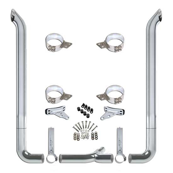 Vendetta 7 X 108 Inch Chrome Exhaust Kit W/ West Coast Turnout Stacks & Long Drop Elbows For Peterbilt