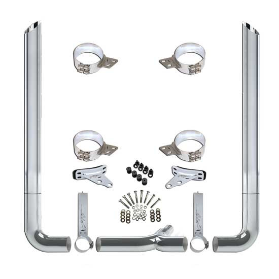 Vendetta 7 X 114 Inch Chrome Exhaust Kit W/ Miter Stacks & Long Drop Elbows For Peterbilt