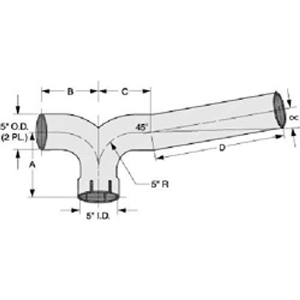 Peterbilt 377, 378 SBA, 378 SFA, 379 BESTfit Chrome 5 Inch ID/O.D. Y Exhaust Pipe, Replaces 14-13055