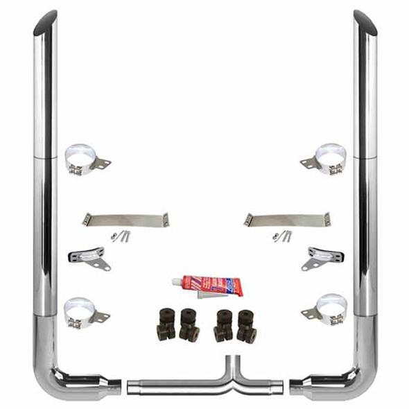 BESTfit 6-5 X 108 Inch Chrome Exhaust Kit W/ Miter Stacks, Long 90S & Chrome Tapered Y-Pipe For Peterbilt 378, 379, 389 Glider