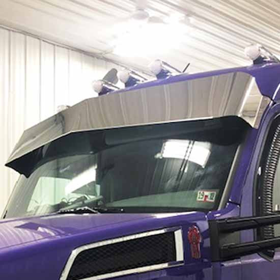 13 Inch Stainless Steel Reverse Bowtie Visor W/ 10 - 3/4 Inch Light Holes For PACCAR T680, T880, W990, 567, 579