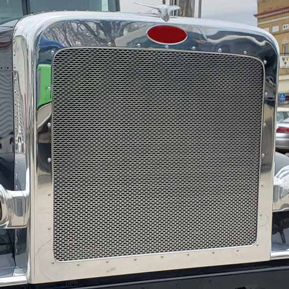 Custom Stainless Steel Flattened Grille Insert With Oval Holes For Peterbilt 389, 389 Glider