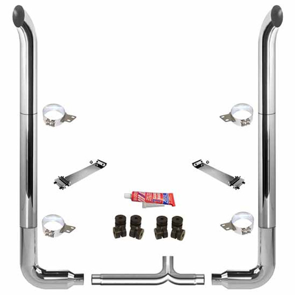 BESTfit 8 X 108 Inch Chrome Exhaust Kit W/ West Coast Turnout Stacks, Std Spool, Long 90s & 8 Inch Y-Pipe  For Peterbilt 378, 379, 389