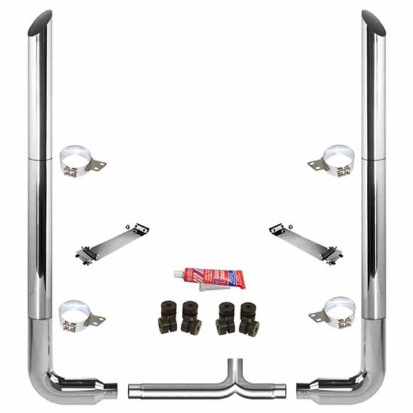 BESTfit 8 X 114 Inch Chrome Exhaust Kit With Miter Tops, Long 90s & 8 Inch Y-Pipe  For Peterbilt 378, 379, 389