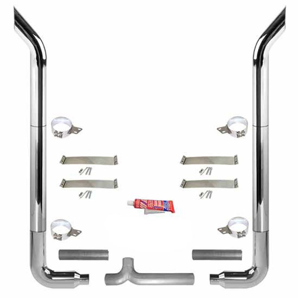 BESTfit 7-5 X 108 Inch Chrome Exhaust Kit W/ Bull Hauler Stacks & Long 90 Elbows For Peterbilt 359 1967 - 1987