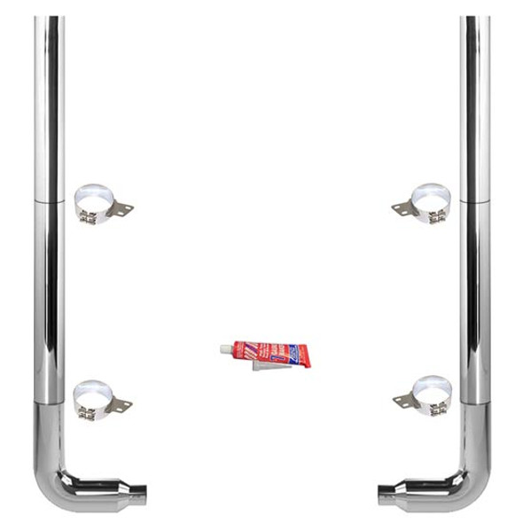 BESTfit 7-5 X 96 Inch Chrome Exhaust Kit W/ Flat Top Stacks & Long Drop Elbows For Peterbilt 359 1967 - 1987