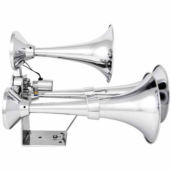 18 X 13.5 X 13.75 Inch Chrome-Plated Brass 3 Trumpet Train Horn With 70 To 140 PSI Operating Range