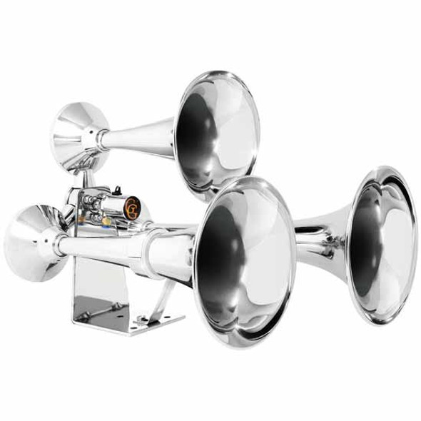 18 X 13.5 X 13.75 Inch Chrome-Plated Brass 3 Trumpet Train Horn With 70 To 140 PSI Operating Range