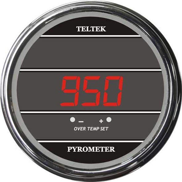 Red Digital Pyrometer 40-1850 Degree F With Chrome Bezel - 3 Inch Diameter