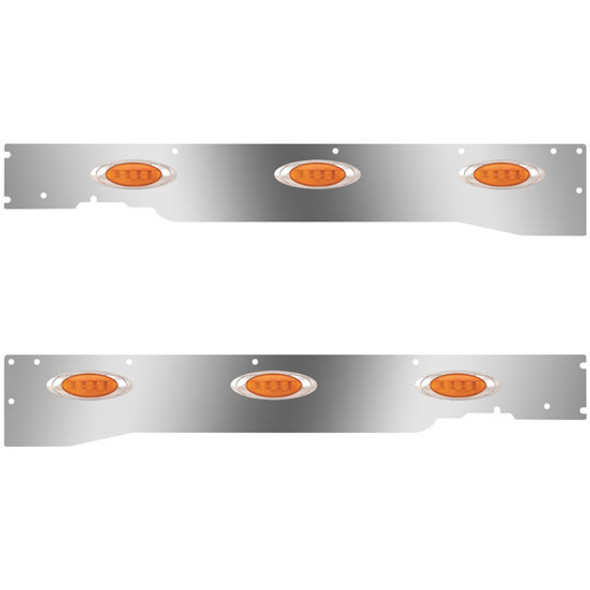 Stainless Steel Cab Panels W/ 6 P1 Amber/Amber LEDs For Kenworth T660 W/ Rear Mount Exhaust 2013-2017