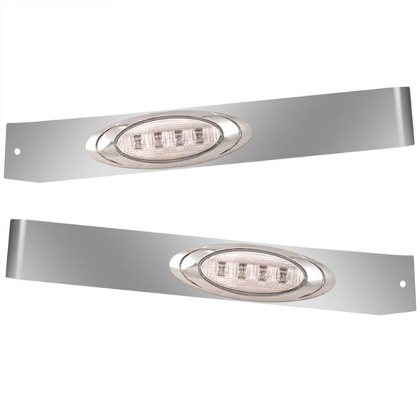 2.375 Inch Stainless Steel Angled Sleeper Extension Panels W/ 2 P1 Amber/Clear LEDs For Kenworth T660