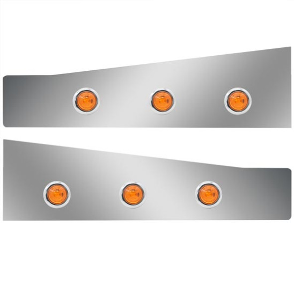 1.5 Inch Stainless Steel Sleeper Extension Panels W/ 6 - 3/4 Inch Amber/Amber LEDs For Kenworth T660 2008-2017
