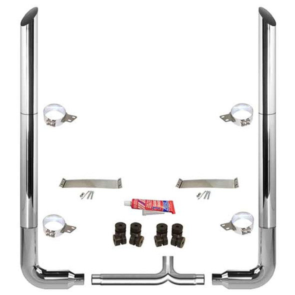BESTfit 8 To 5 X 108 Inch Chrome Exhaust Kit With Miter Stacks, Long 90s, Quiet Spool & Tapered Y-Pipe  For Peterbilt 378, 379, 389