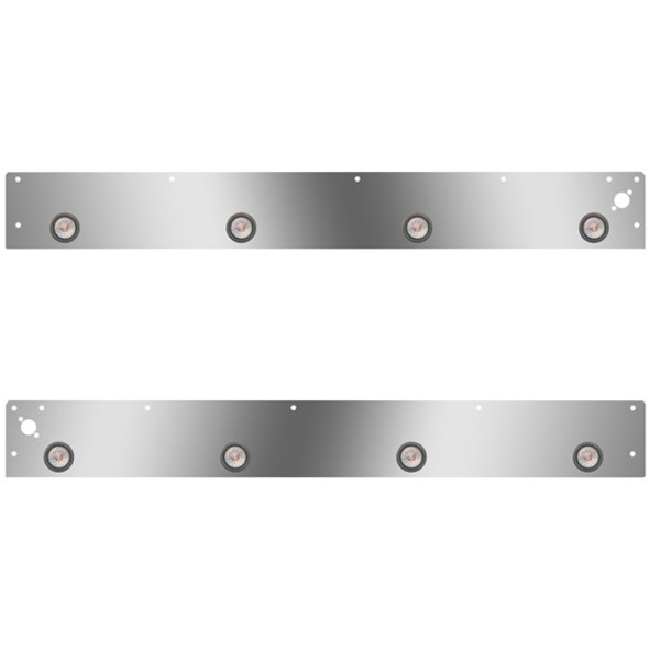 Stainless Cab Panels W/ 8 Round 2 Inch Amber/Clear LEDs, Dual Step Light Holes For Kenworth T800 Split Fender