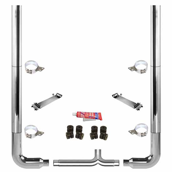 BESTfit 8 X 114 Inch Chrome Exhaust Kit With Flat Top Stacks, Long 90s, Quiet Spool & 8 Inch Y-Pipe  For Peterbilt 378, 379, 389