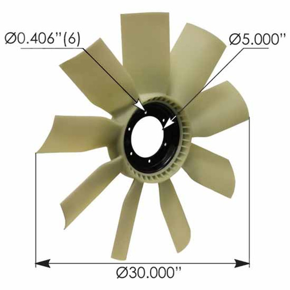 30 Inch Diameter 5 Inch Pilot Hole 9 Blade Fan Blade