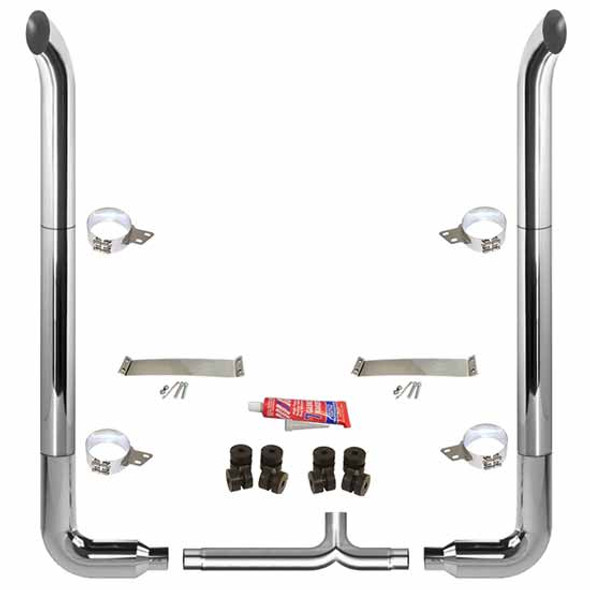 BESTfit 8 To 5 X 114 Inch Chrome Exhaust Kit With West Coast Turnout Stacks, Quiet Spools, Long 90s & Tapered Y-Pipe  For Peterbilt 378, 379, 389