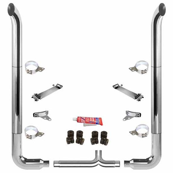 BESTfit 8 X 114 Inch Chrome Exhaust Kit With West Coast Turnout Stacks, Long 90s, Quiet Spool, Unibilt & 8 Inch Y-Pipe  For Peterbilt 378, 379, 389
