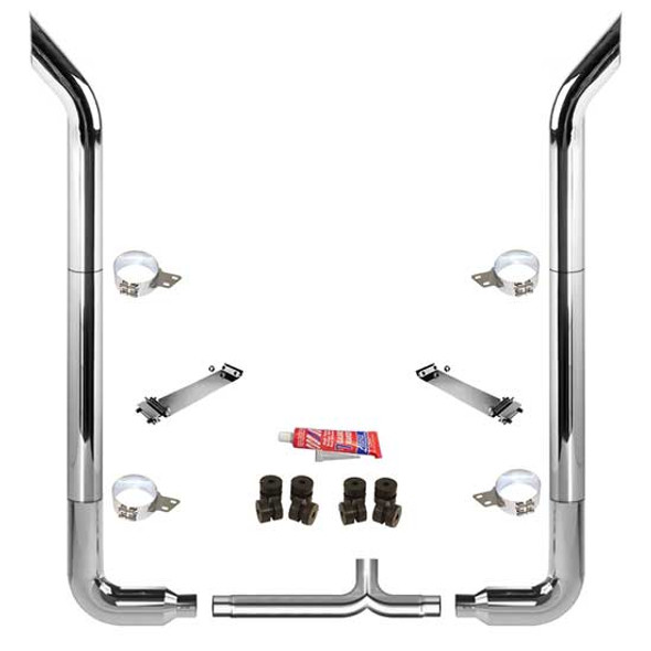 BESTfit 8 To 5 X 96 Chrome Exhaust Kit With Bull Hauler Stacks, Long 90s & 8 Inch Y-Pipe  For Peterbilt 378, 379, 389