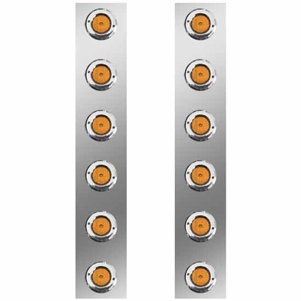 Roadworks SS Front Air Cleaner Panels W/ Twelve 2 Inch Round 9 LED Lights & Chrome Bezels - Amber LED/ Amber Lens  For Peterbilt 378, 379 & 388 Donaldson & Vortox