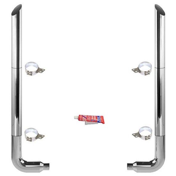 BESTfit 7-5 X 108 Inch Chrome Exhaust Kit W/ Miter Stacks & Long Drop Elbows For Peterbilt 359 1967 - 1987