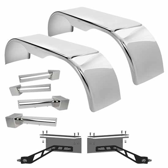 Hogebuilt 105 Inch 304 Stainless Steel Flanged Full Fender Kit  For Peterbilt Flex Air Suspension Hogebuilt 105 Inch 304 Stainless Steel Flanged Full Fender Kit  For Peterbilt Flex Air Suspension