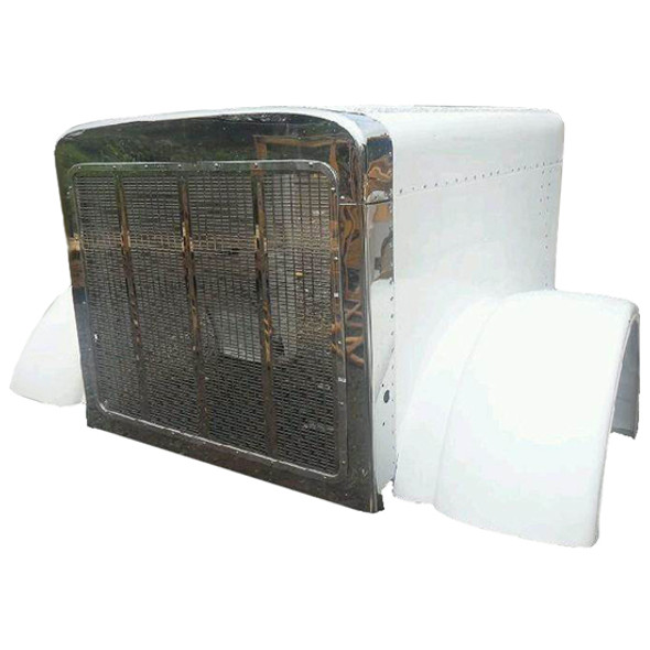 TPHD Fiberglass Hood Shell W/ SS Grille & Surround - 68 Inch Centerline For Peterbilt 379 127 BBC 1987 thru 2007