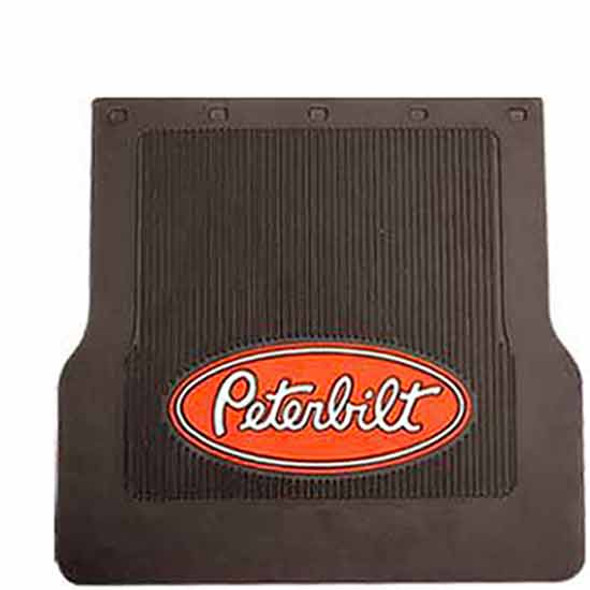 16-18 X 17 Inch Black Flared End Rubber Peterbilt Logo Mud Flap