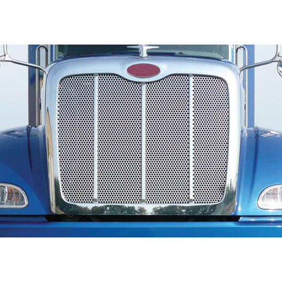 Stainless Steel Punched Grille Insert With 1/4 Inch Circles For Peterbilt 386 2006-2015