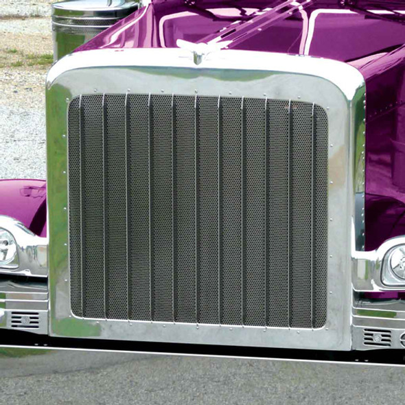 Stainless Steel Punched Grille W/ 1/4 Inch Circle Holes For Peterbilt 388, 389 Stainless Steel Punched Grille W/ 1/4 Inch Circle Holes For Peterbilt 388, 389