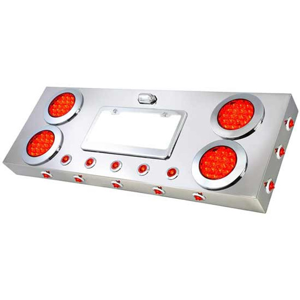 34 Inch Stainless Steel Rear Center Light Panel W/ 4 - 4 Inch & 16 - 1 Inch Dual Function Red LED Red Lens Lights