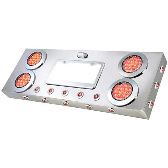 34 Inch Stainless Steel Rear Center Light Panel W/ 4 - 4 Inch & 16 - 1 Inch Dual Function Red LED Clear Lens Lights