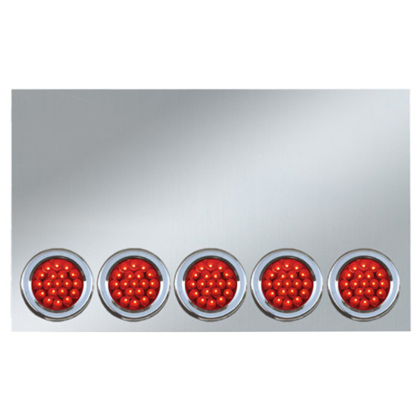 SS Center Panel W/ Five - 4 Inch Round LED Lights & Bezels - Red LED/ Red Lens