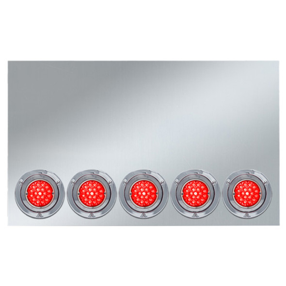 SS Center Panel W/ Five - 4 Inch Dual Revolution Watermelon LED Lights & Bezels - Red LED/ Red Lens