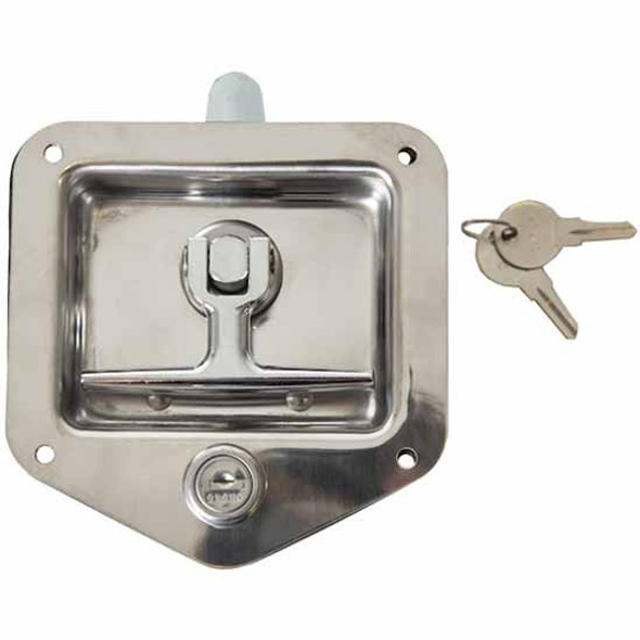 Stainless Steel Single Point T-Handle Latch With Mounting Holes - Includes Lock/Key Set Installed