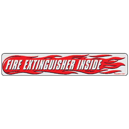 2 X 12 Inch Fire Extinguisher Inside Decal W/ Flame Decal On Passenger Side - Red/Black Text On White