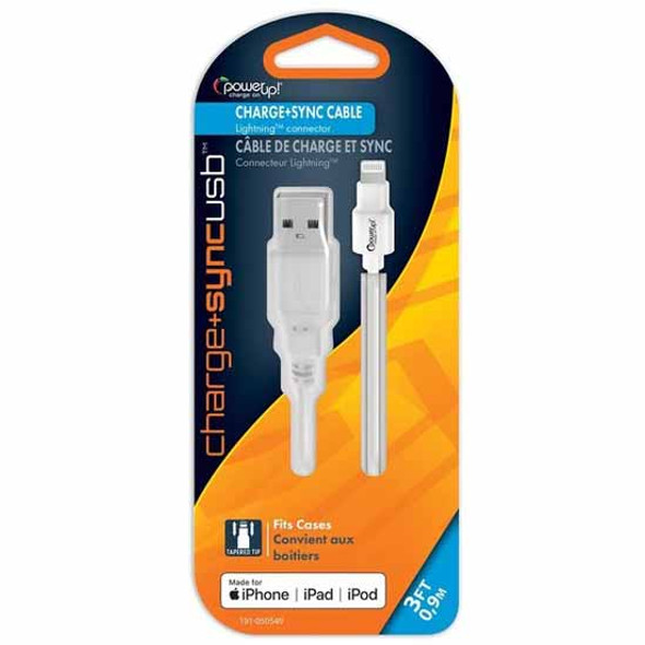 White USB Cable To MFI 8 Pin Connector - 3 Foot For iPhone, iPad, iPod Devices