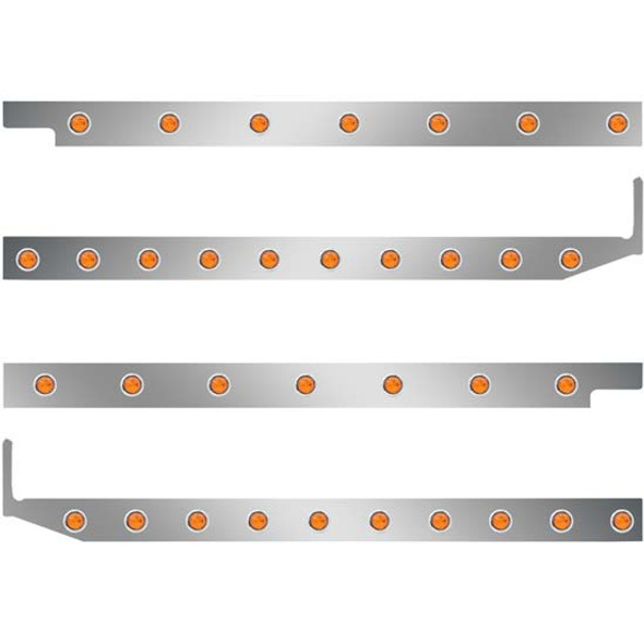 SS Cab/Sleeper Panel Kit W/ Extenders & 3/4 Inch Round LED Lights - Amber LED/ Amber Lens For Peterbilt 567, 579 SBA W/ Rear/Horizontal Mount Exhaust & 58 Inch Sleeper