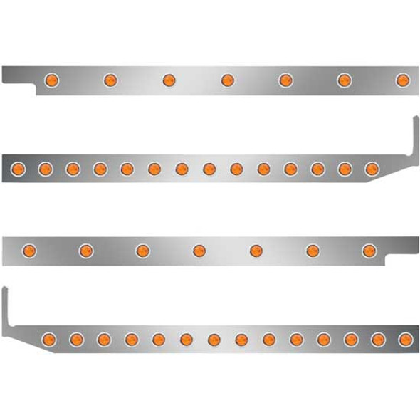 SS Cab/Sleeper Panel Kit W/ Extenders & 3/4 Inch Round LED Lights - Amber LED/ Amber Lens For Peterbilt 567, 579 SBA W/ Rear/Horizontal Mount Exhaust & 80 Inch Sleeper