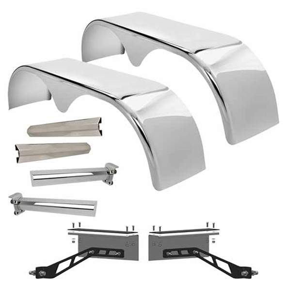 Hogebuilt 105 Inch 304 Stainless Steel Teardrop Full Fender Kit  For Kenworth W/ AG400L Suspension Hogebuilt 105 Inch 304 Stainless Steel Teardrop Full Fender Kit  For Kenworth W/ AG400L Suspension