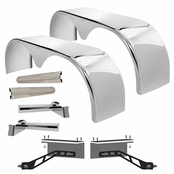 Hogebuilt 105 Inch 304 Stainless Steel Low Rider Teardrop Full Fender Kit For Kenworth 2005 - Newer W/ AG400L Suspension & 24.5 Inch Tires Hogebuilt 105 Inch 304 Stainless Steel Low Rider Teardrop Full Fender Kit For Kenworth 2005 - Newer W/ AG400L Suspension & 24.5 Inch Tires