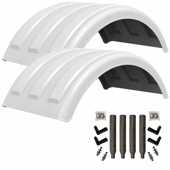 Minimizer MIN150 Tandem Axle Fender Kit - White Finish Plastic Paddle Bolt-On Mounting Brackets