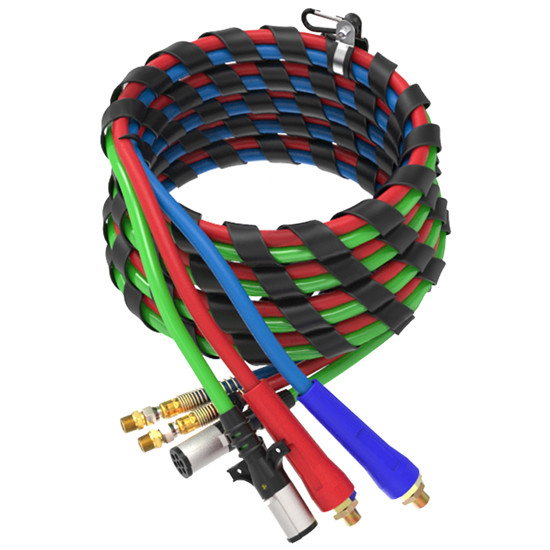 3-In-1 Standard ABS Trailer Cord & Hoses With Spiral Wrap - 20 Foot