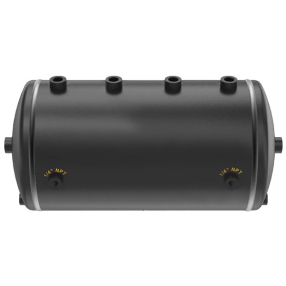 Black Steel Single Chamber Air Tank, 9.75 Dia X 19.50 Inches, 10 Port  For Kenworth