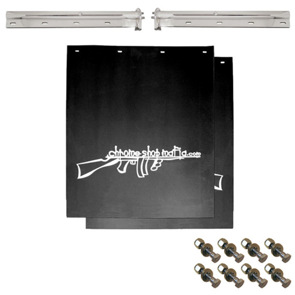 Chrome Shop Mafia Black Logo Mud Flap Kit, W/ SS Hanger, 1-1/8 Inch Bolt Pattern