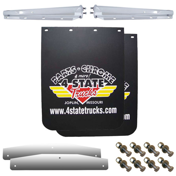 SS Mud Flap Hanger Kit, 30 Inch W/ Black 4 State Trucks Mud Flaps & SS Lower Weights