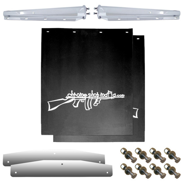 SS Mud Flap Hanger Kit, 30 Inch W/ Black CSM Mud Flaps & SS Lower Weights