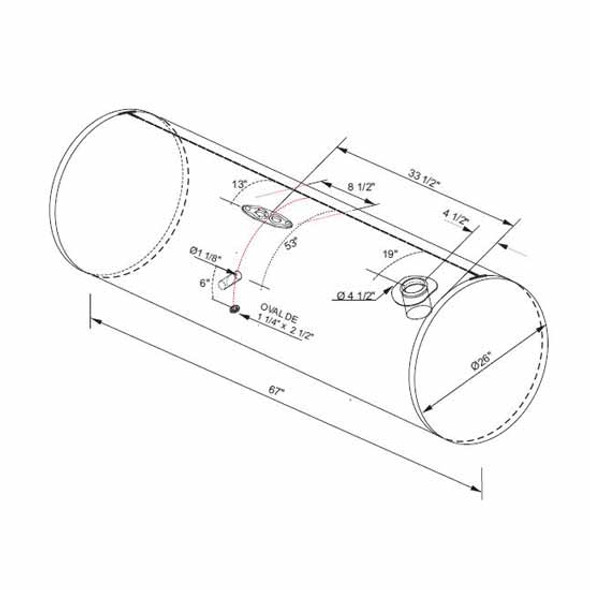 CSM 150 Gallon Rear Fill Fuel Tank 26 X 72 Inch, Driver Side For Peterbilt Old Style Manifold With Aircraft Filler