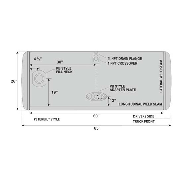 CSM 135 Gallon Rear Fill Fuel Tank 26 X 66 Inch, Driver Side For Peterbilt Early Style With Aircraft Filler