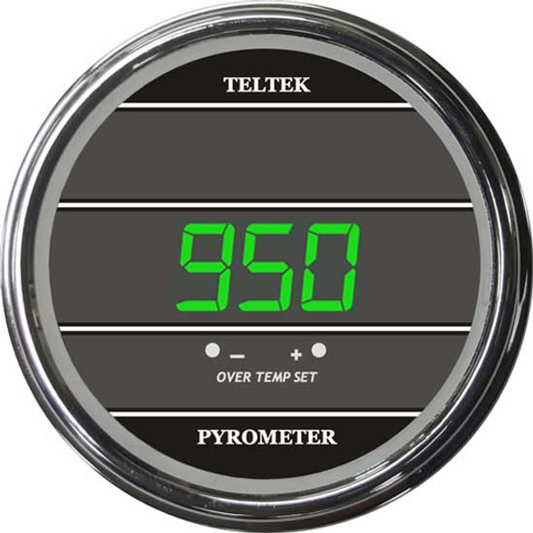 Green Digital Pyrometer 40-1850 Degree F With Chrome Bezel - 3 Inch Diameter
